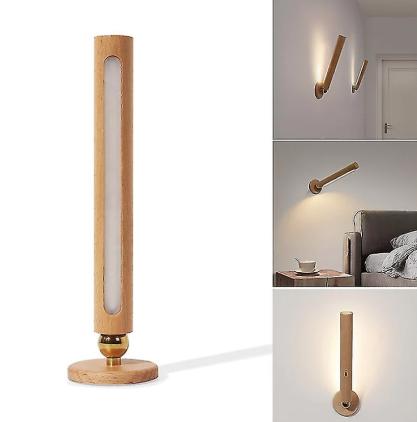 Lampa de perete A5 rotativa la 360 de grade din lemn
